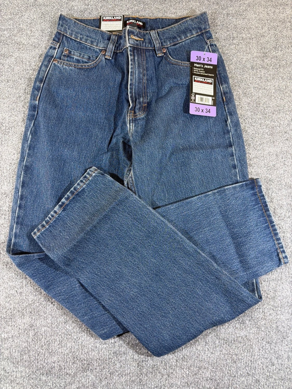 EU 30 Kirkland Signature Men's Relaxed Fit Jeans 100% Cotton Denim Blue 30 x 34