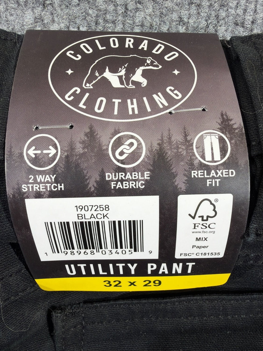 Colorado Clothing Men Utility Pant 32x29 Black Relaxed Fit Stretch 1907258 New
