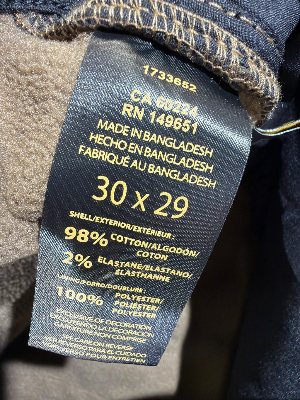 Caterpillar No Sweat Pant Mens 36x30 Brown Canvas Fleece Lined Workwear 1733652