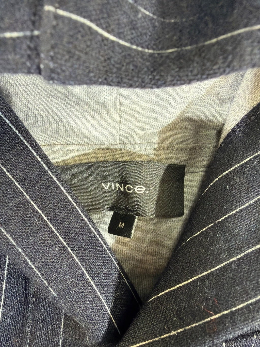 Vince Men's Pinstripe Pullover Hoodie Cotton Wool Blend Navy Blue Gray Size M