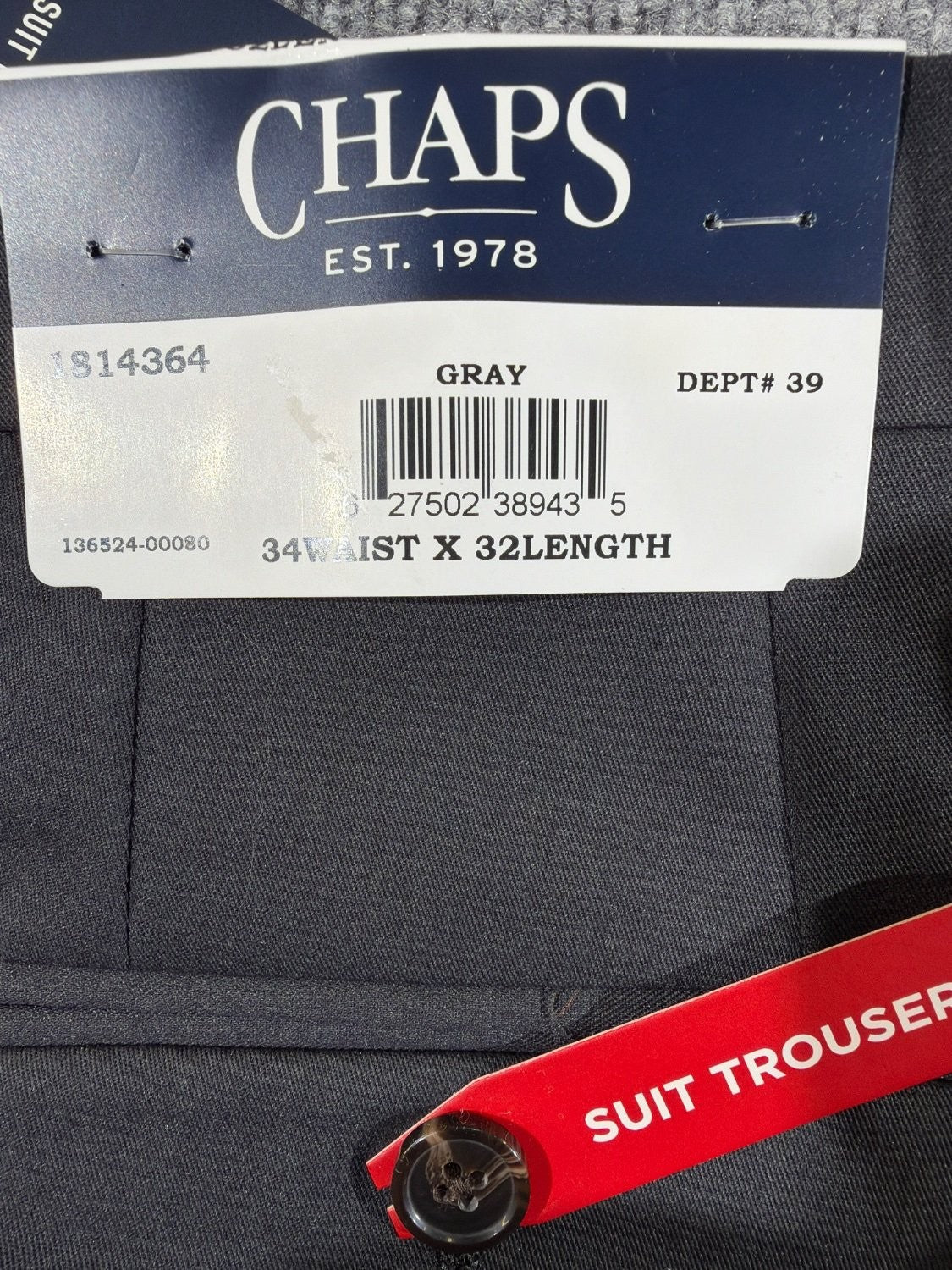 Vintage Chaps Men's Classic Fit Dress Pants 34x32 Gray Flat Front Stretch