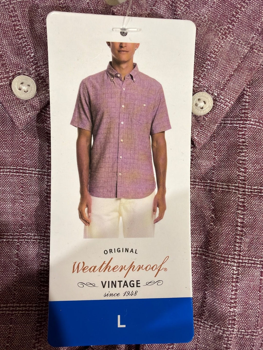 Weatherproof Vintage Men's Washable Linen Short Sleeve Button Down Shirt Red L