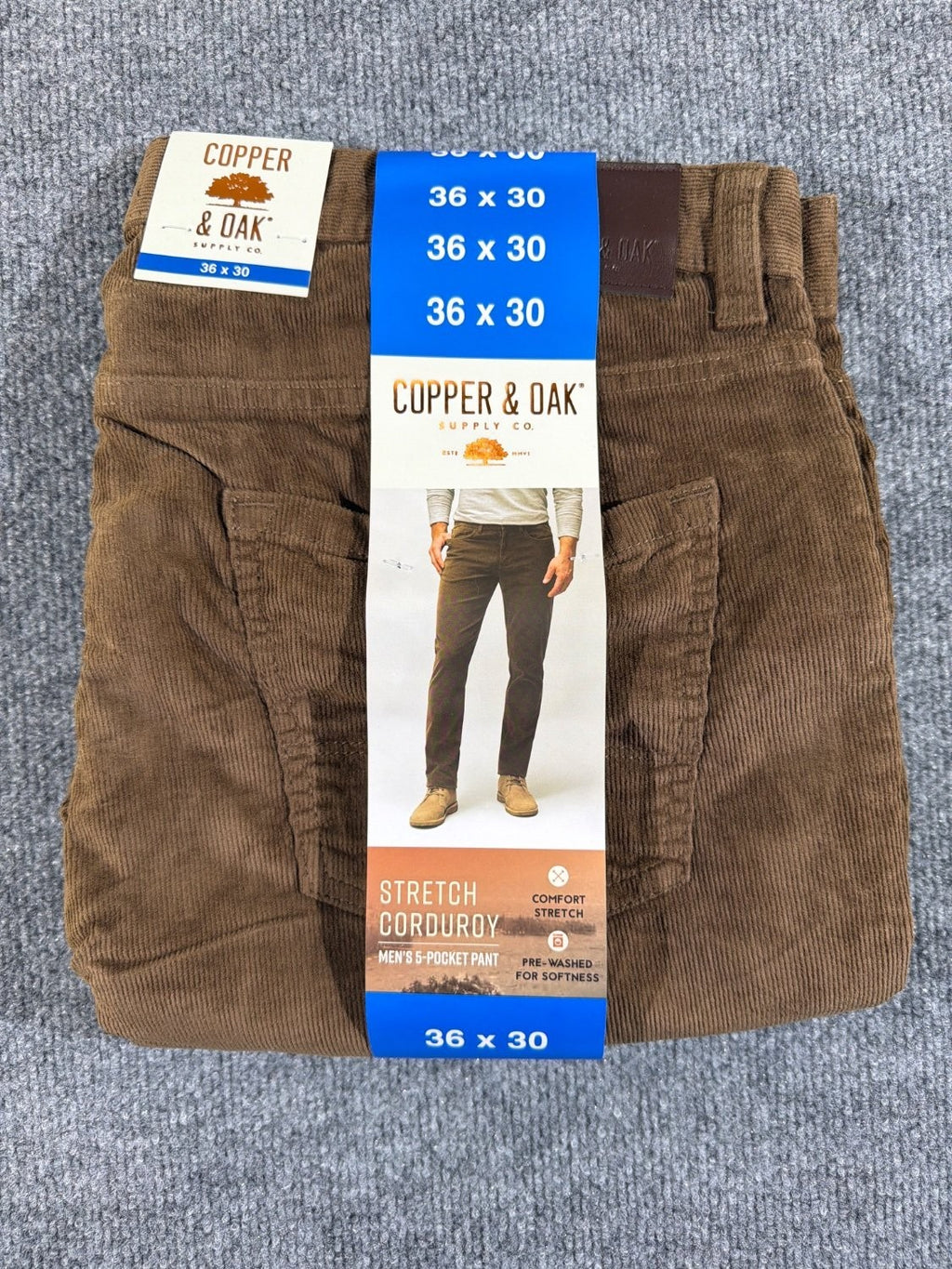 Copper & Oak Supply Co Men's Stretch Corduroy 5-Pocket Pants Brown 36x30 1897556