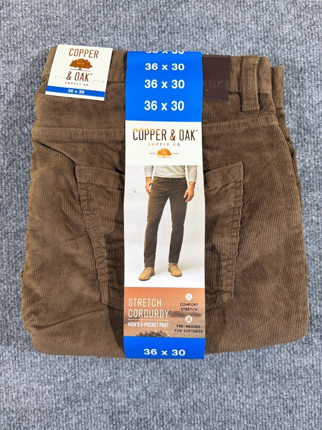 Copper & Oak Supply Co Men's Stretch Corduroy 5-Pocket Pants Brown 36x30 1897556