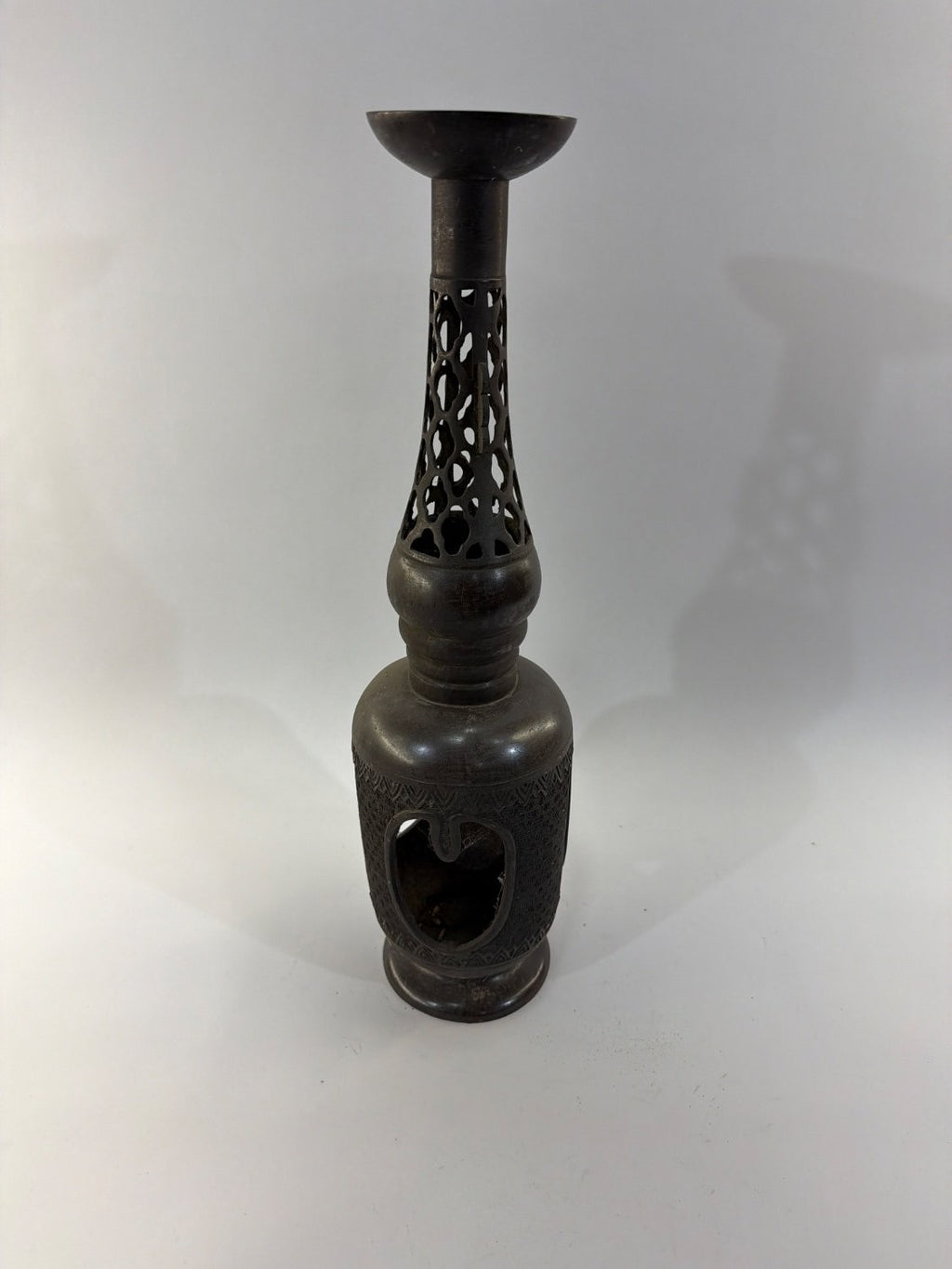 Vintage Bronze Incense Burner Middle Eastern Pierced Heart Hookah Base Censer