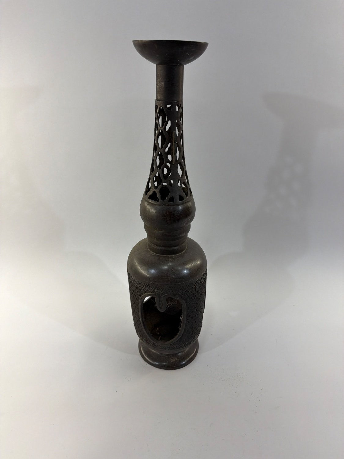 Vintage Bronze Incense Burner Middle Eastern Pierced Heart Hookah Base Censer