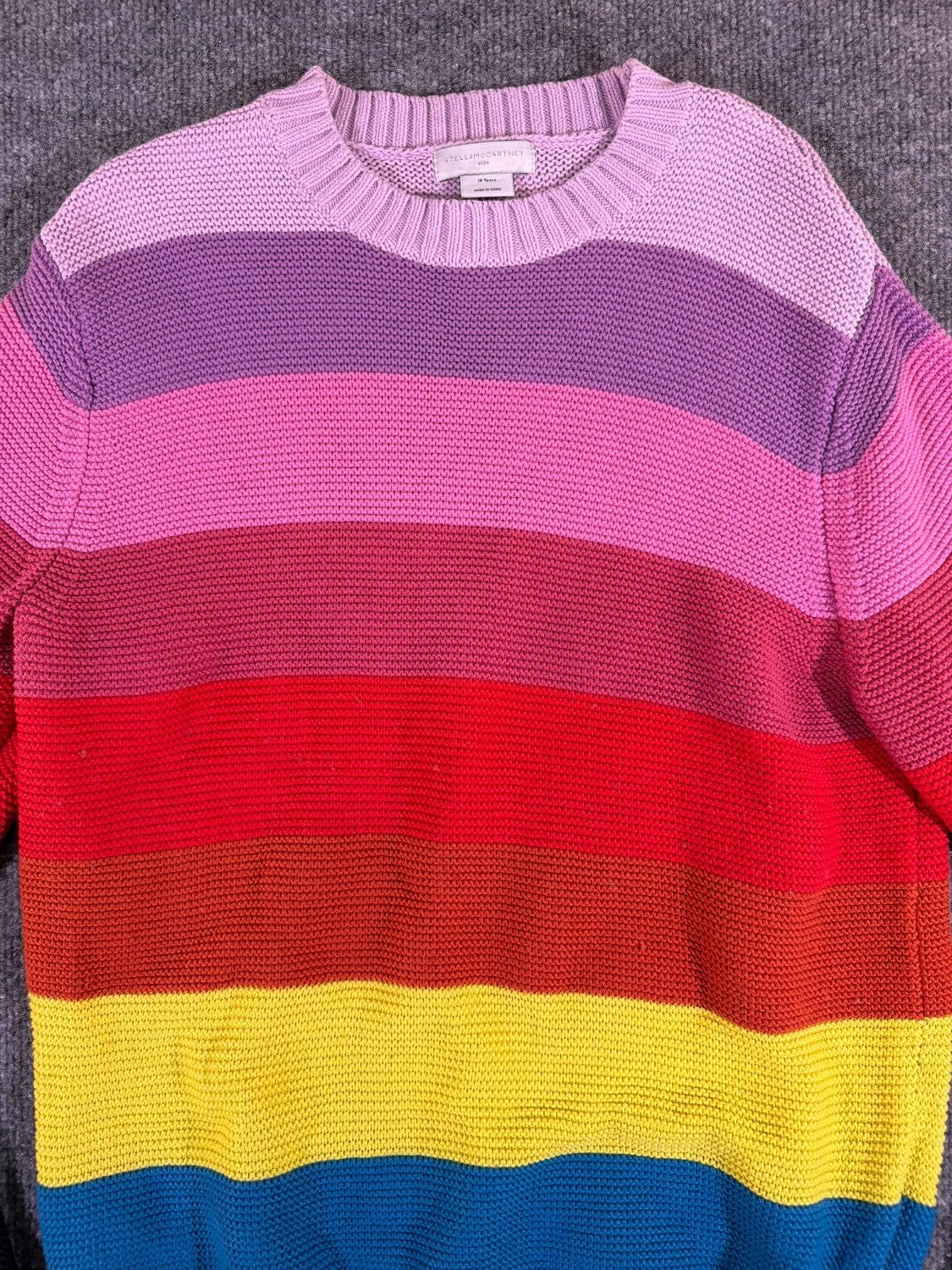 Stella McCartney Kids Rainbow Stripe Chunky Knit Sweater Girls Size 14 Years
