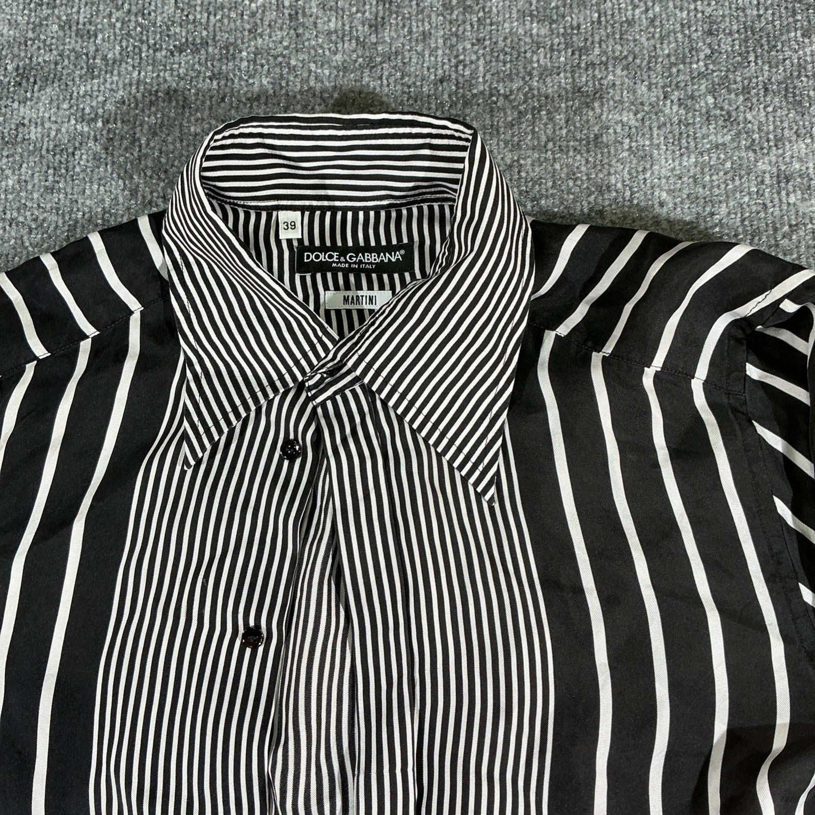 Vintage Dolce Gabbana Black White Striped Men's Long Sleeve Polo Shirt Size 38
