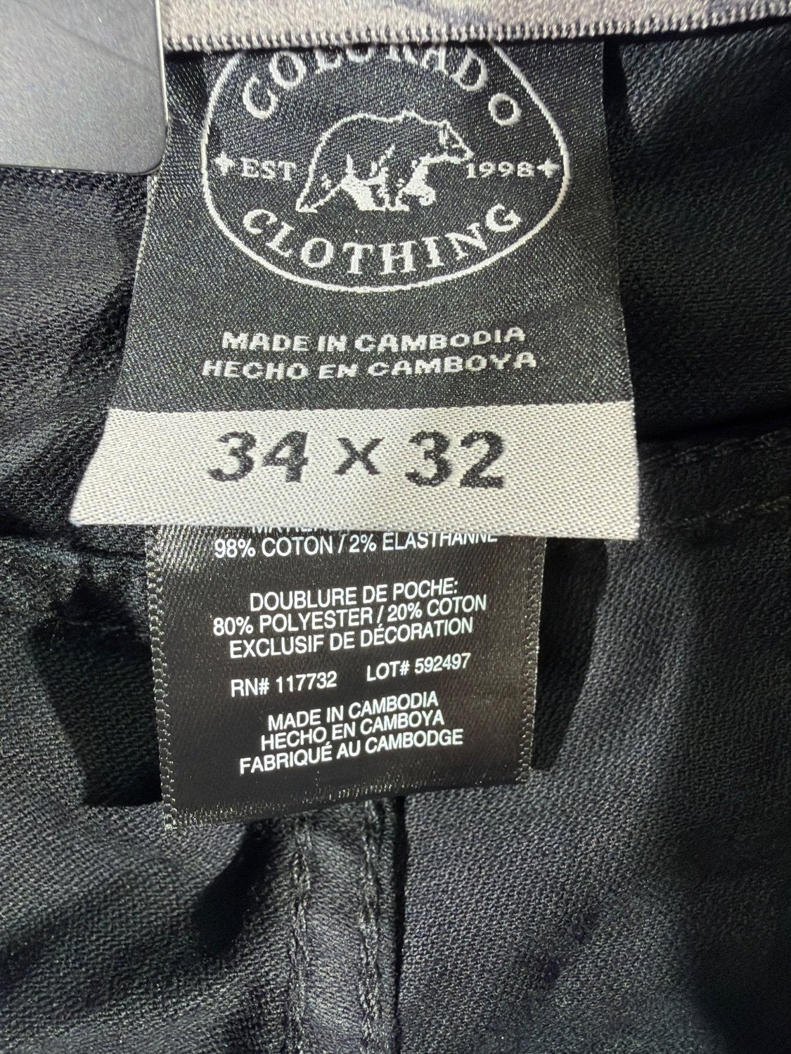 Colorado Clothing Men's Utility Pant 34 x 32 Black Stretch Twill Relaxed New