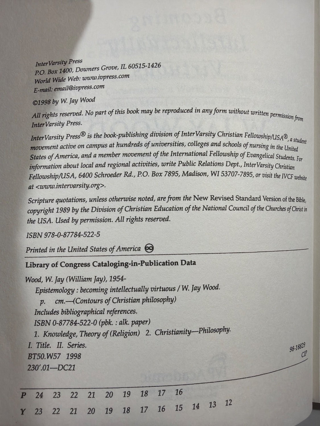 Vintage Epistemology Becoming Intellectually Virtuous W Jay Wood IVP Academic
