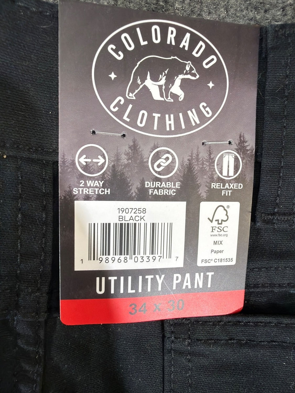 Colorado Clothing Men's Utility Pant 34x30 Black Stretch Twill Relaxed Fit