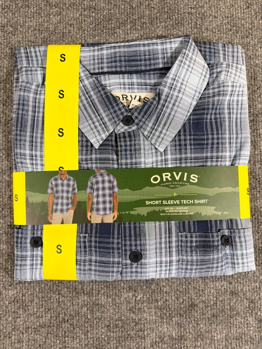 Orvis Classic Collection Tech Shirt Men Small Blue Plaid Short Sleeve 1875212