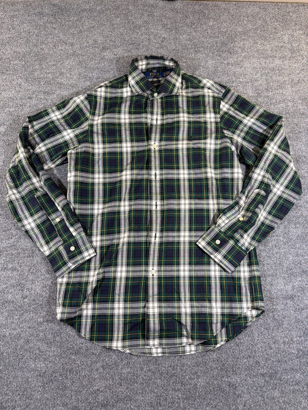 Polo Ralph Lauren Shirt Mens Large Classic Fit Green Navy Tartan Plaid Twill L