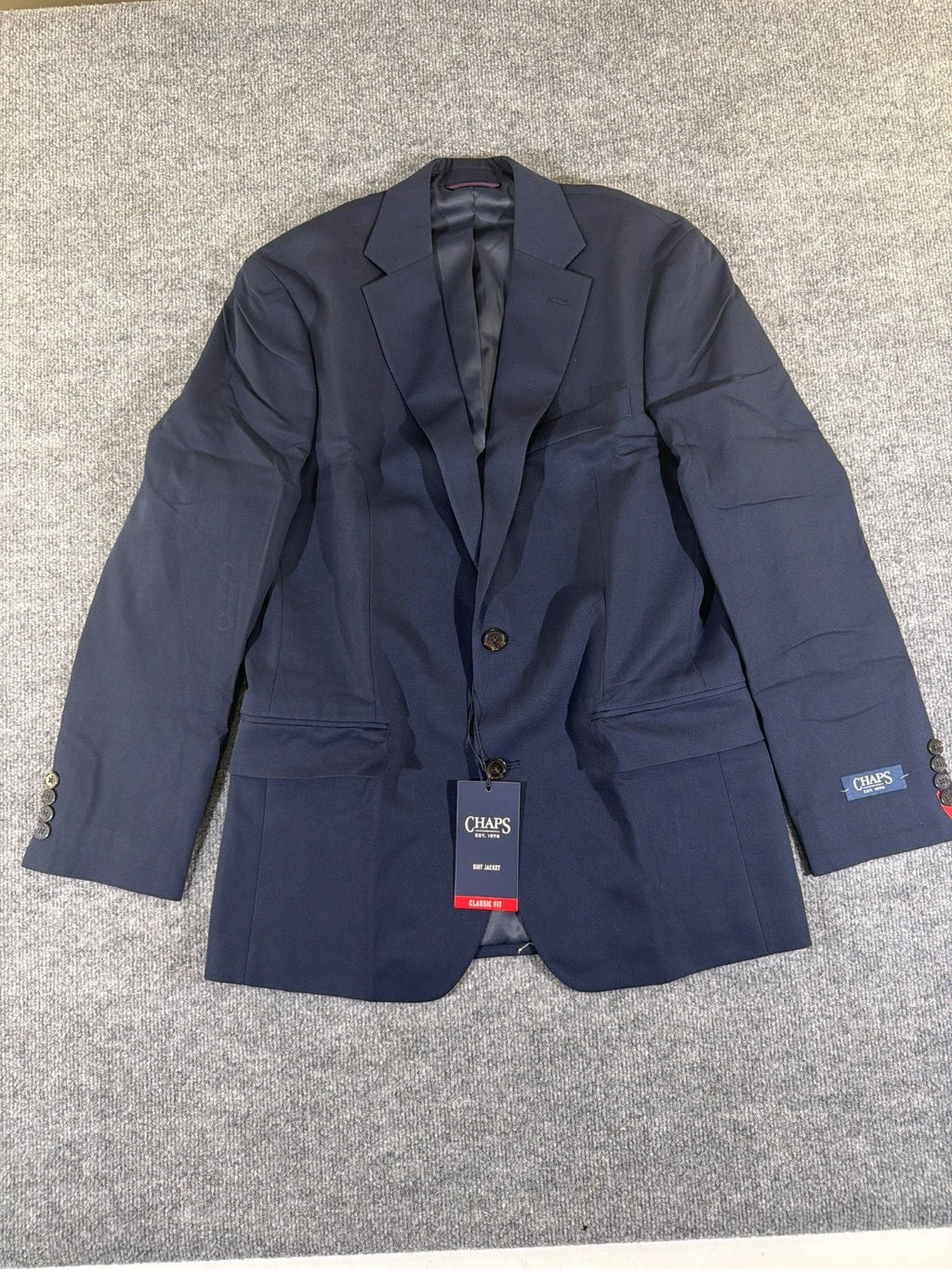 Vintage Chaps Mens Suit Jacket 38 Regular Navy Blue Classic Fit Wool Blend