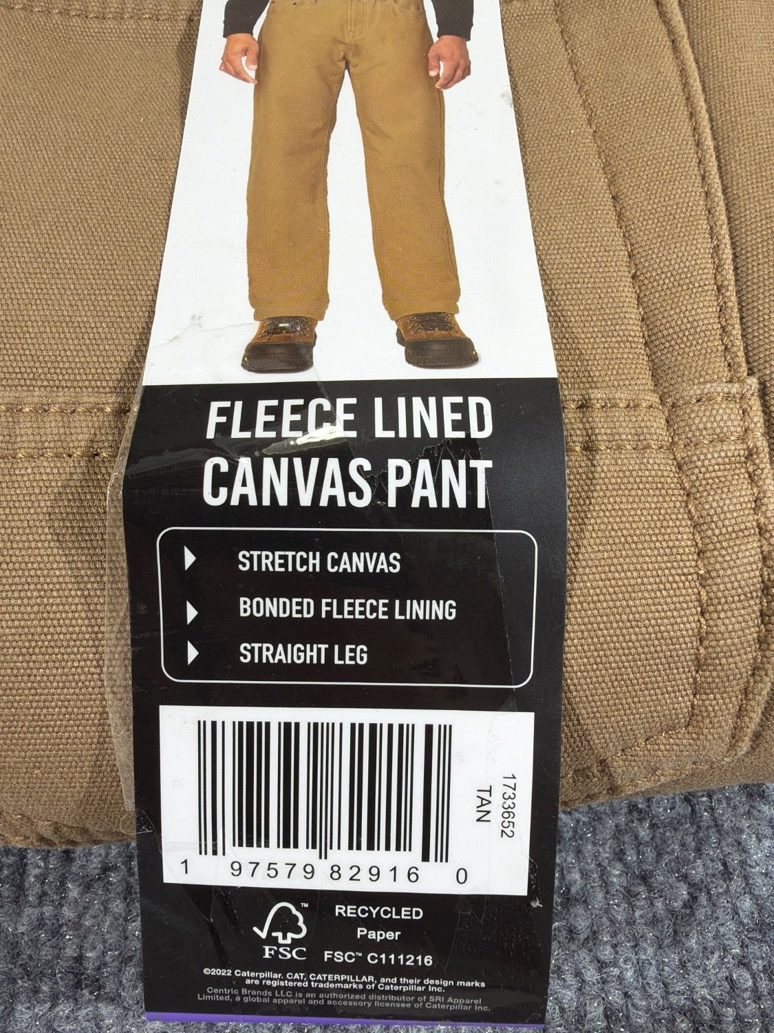 Caterpillar CAT Men's Fleece Lined Canvas Work Pants 30x29 Tan Insulated Stretch