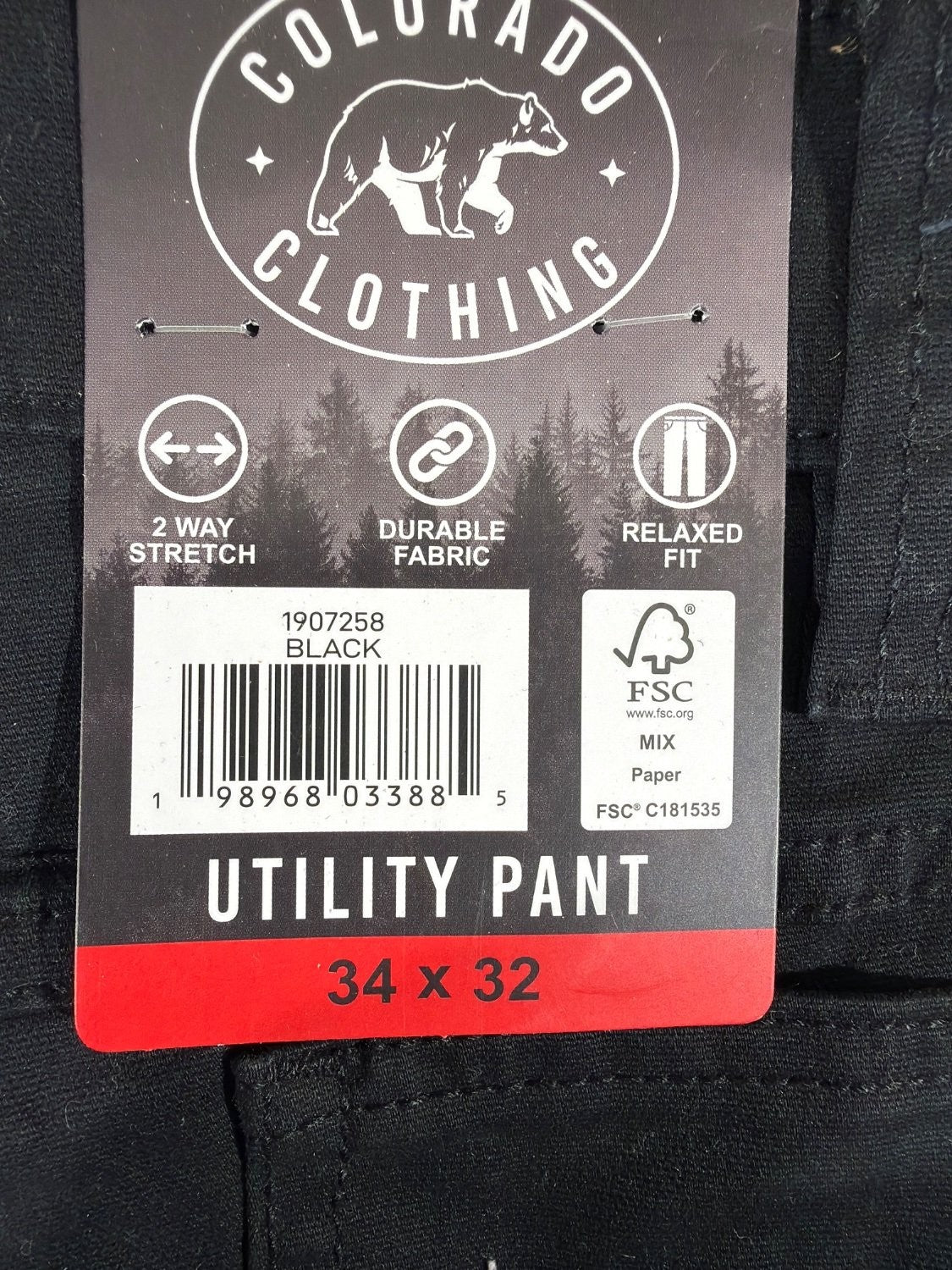 Colorado Clothing Men's Utility Pant 34x32 Black Relaxed Fit Stretch Cotton
