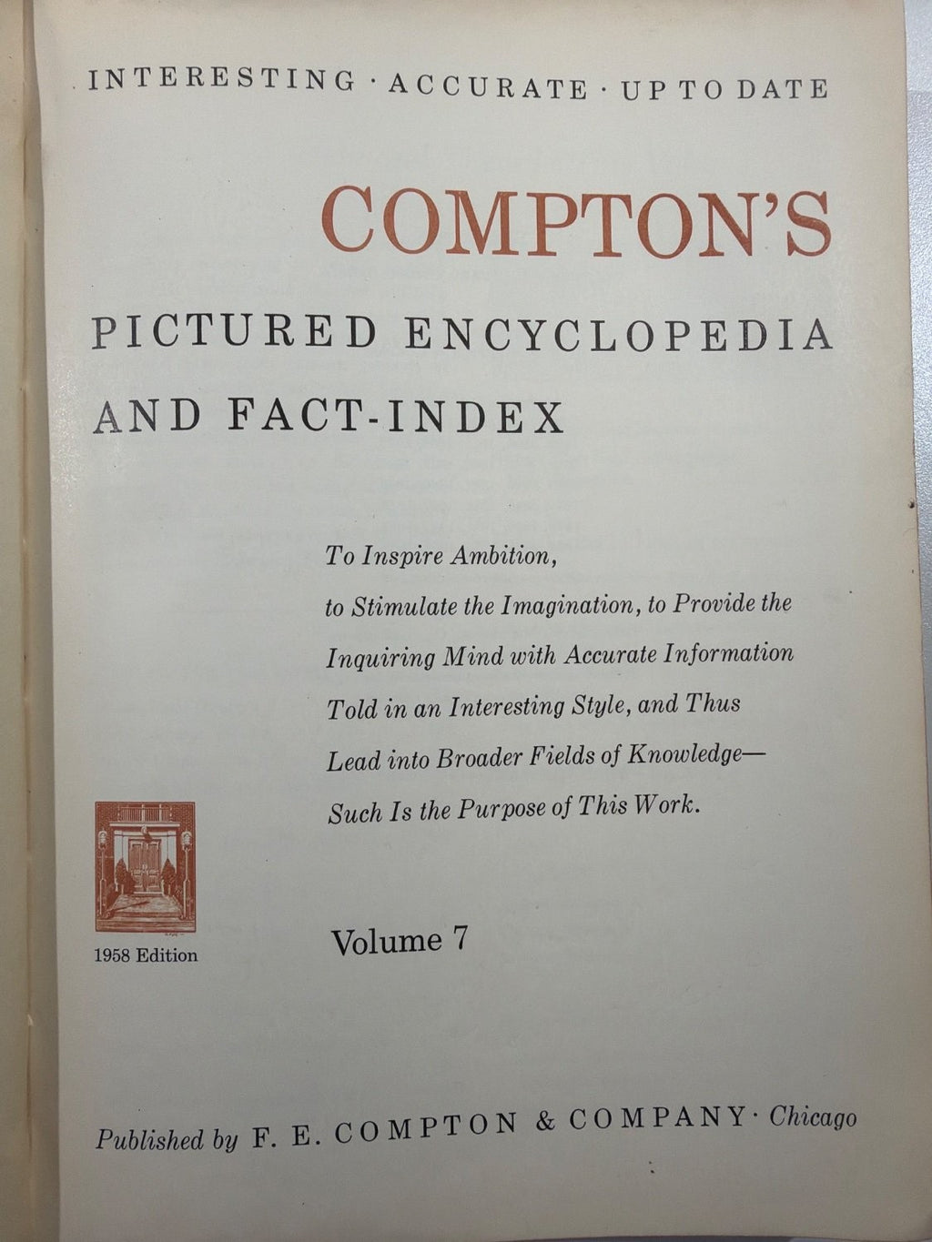 Vintage 1958 Compton's Pictured Encyclopedia Volume 7 IJ Hardcover F.E. Compton