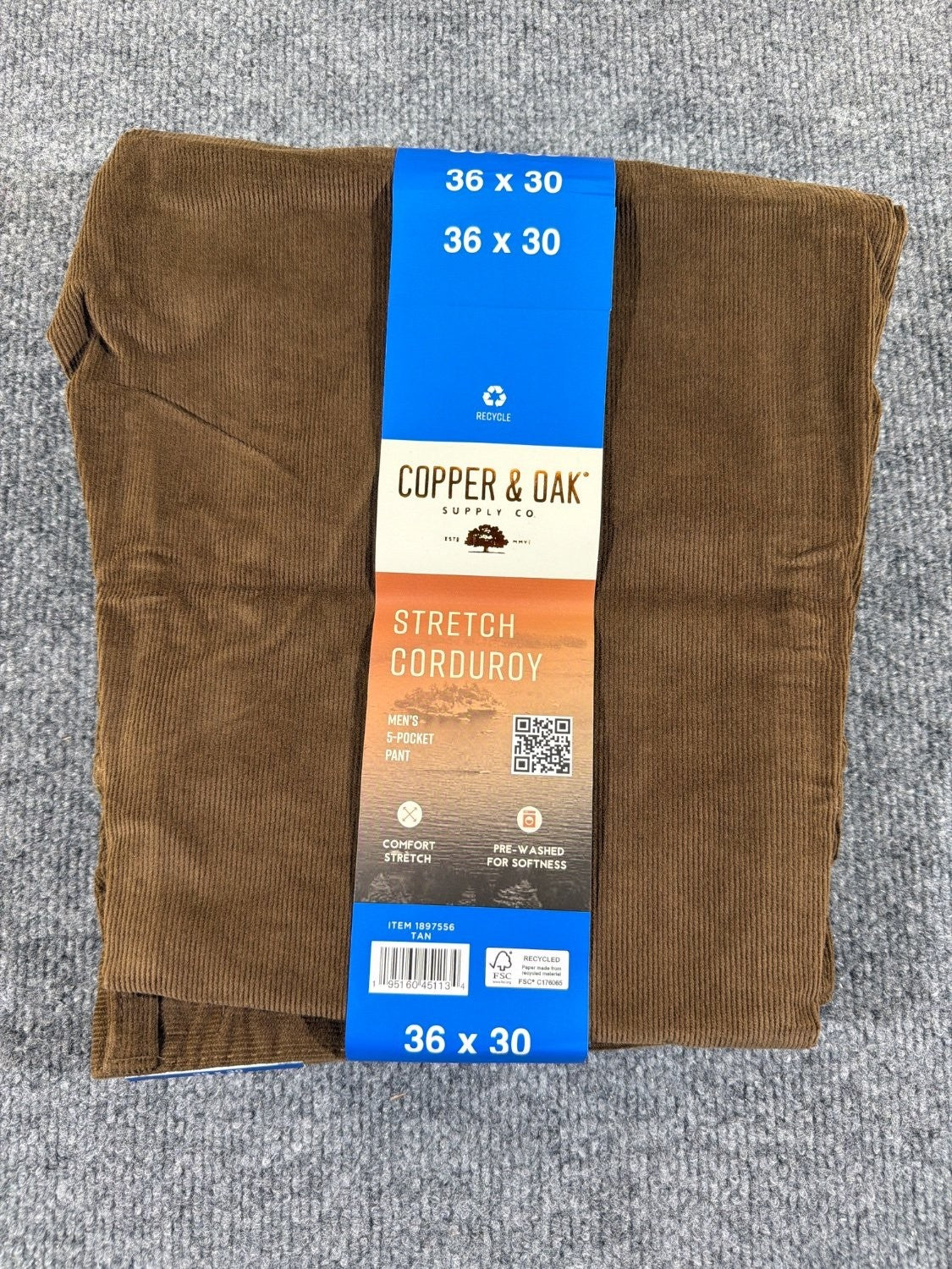 Copper & Oak Supply Co Men's Stretch Corduroy 5-Pocket Pants Brown 36x30 1897556