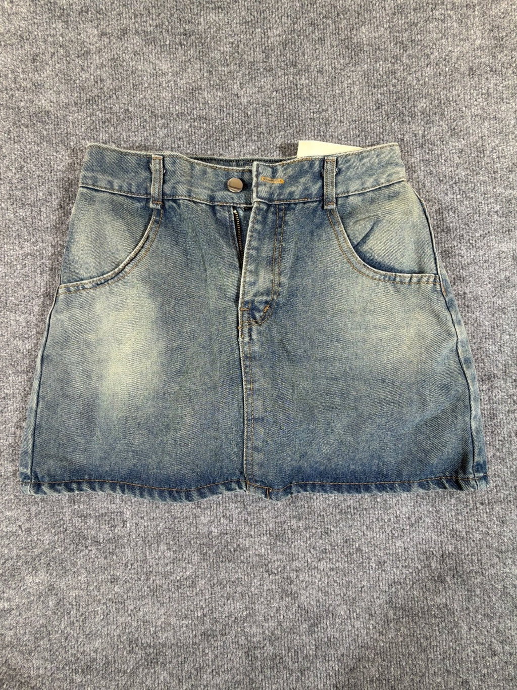 FANEGU GV TRON Women's Denim Mini Skirt Size M Blue Acid Wash Distressed NWT