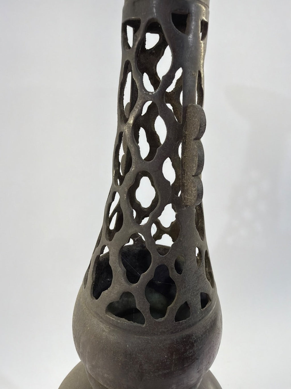 Vintage Bronze Incense Burner Middle Eastern Pierced Heart Hookah Base Censer