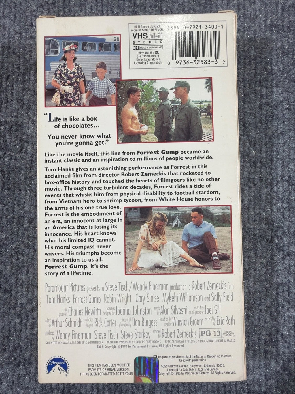 Forrest Gump VHS 1995 Tom Hanks Paramount Pictures 32583 Hi-Fi Stereo Slipcover
