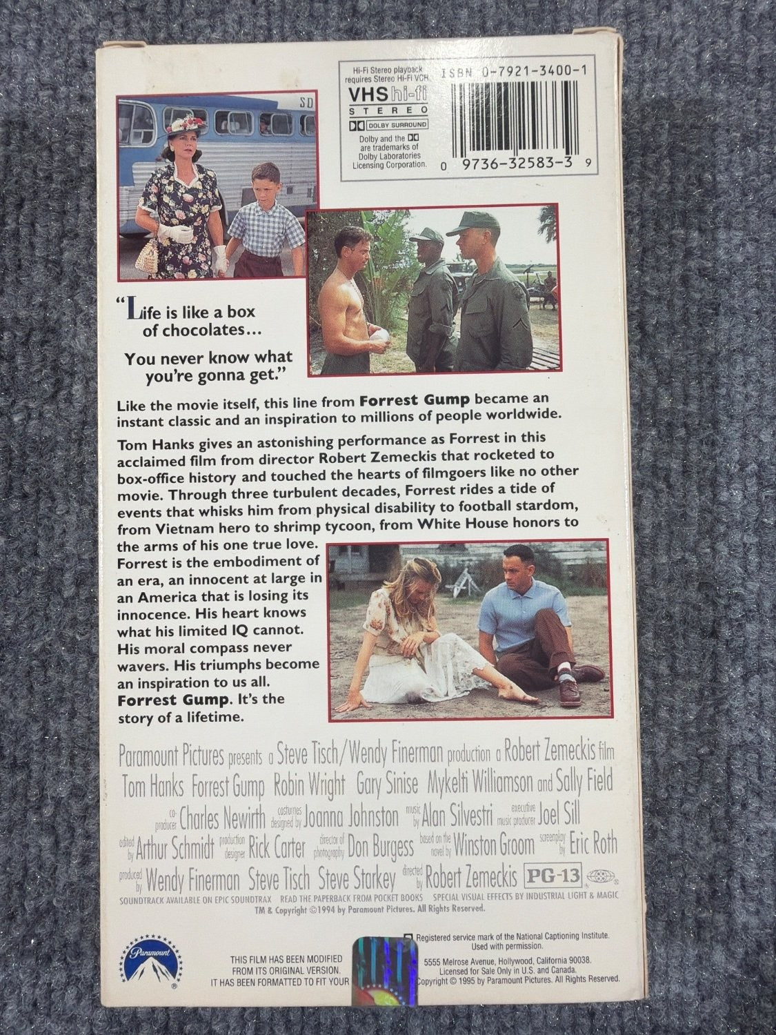 Forrest Gump VHS 1995 Tom Hanks Paramount Pictures 32583 Hi-Fi Stereo Slipcover