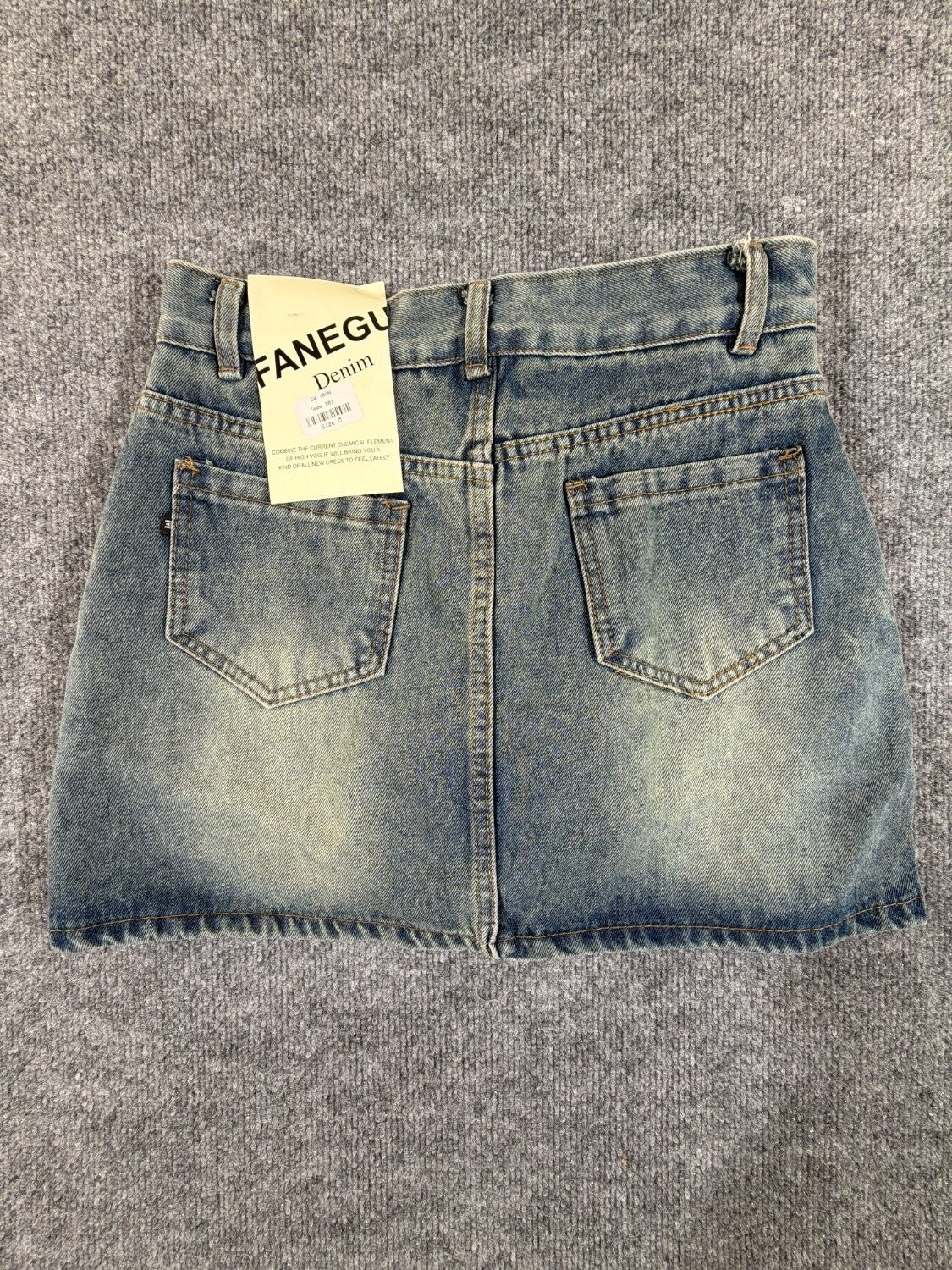 FANEGU GV TRON Women's Denim Mini Skirt Size M Blue Acid Wash Distressed NWT