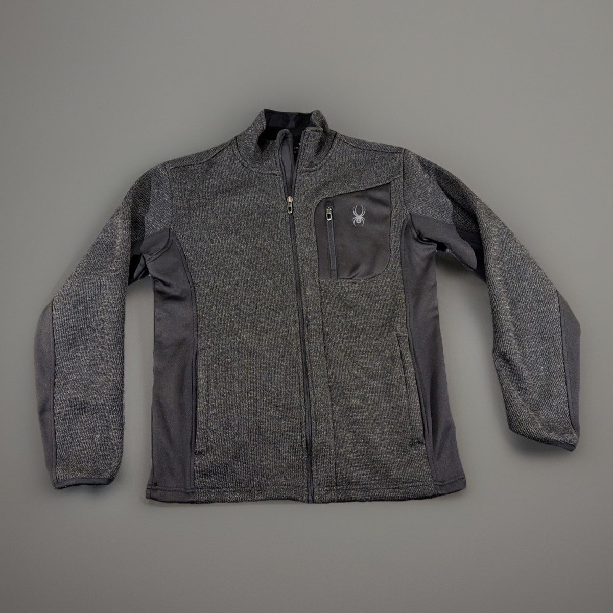 Spyder Men's Full Zip Jacket Gray Black Stand-Up Collar Zipped Pockets Size S