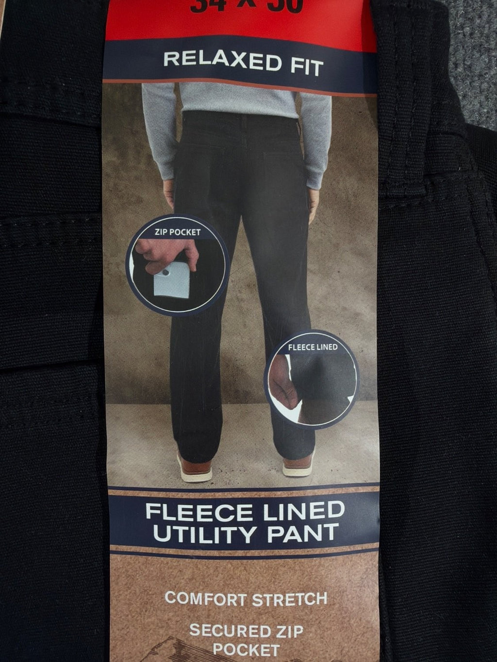 Weatherproof Vintage Men's Fleece Lined Canvas Utility Pants 34x30 Black