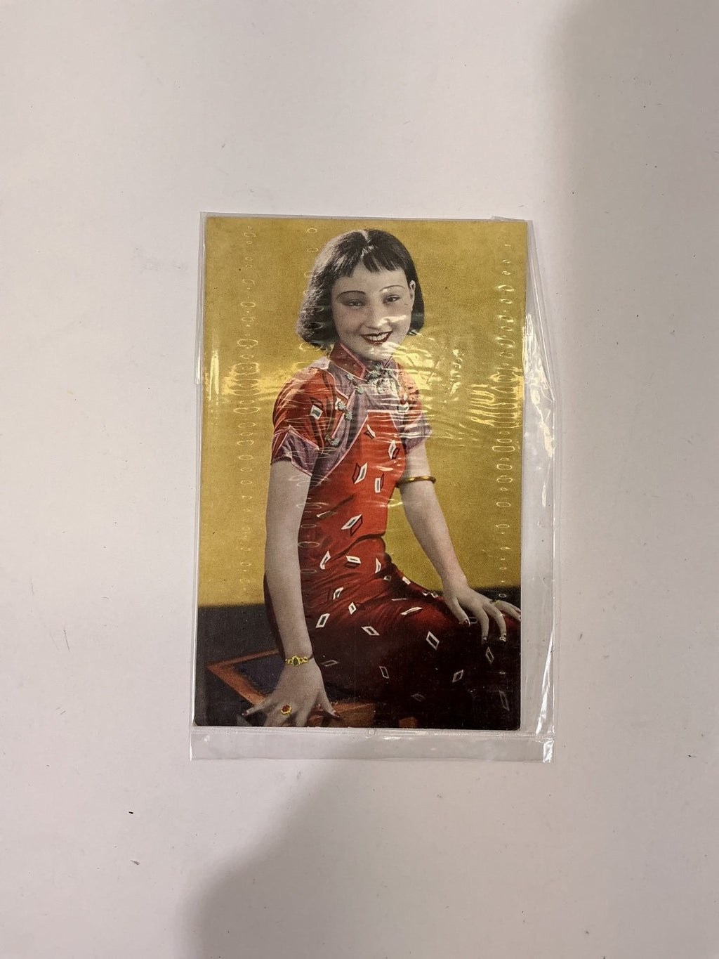 Matsumura Co. Chinese Woman in Cheongsam Printed (Lithograph) Gold Cardstock New