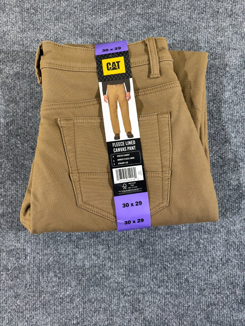 Caterpillar CAT Men's Fleece Lined Canvas Work Pants 30x29 Tan Stretch 1733850