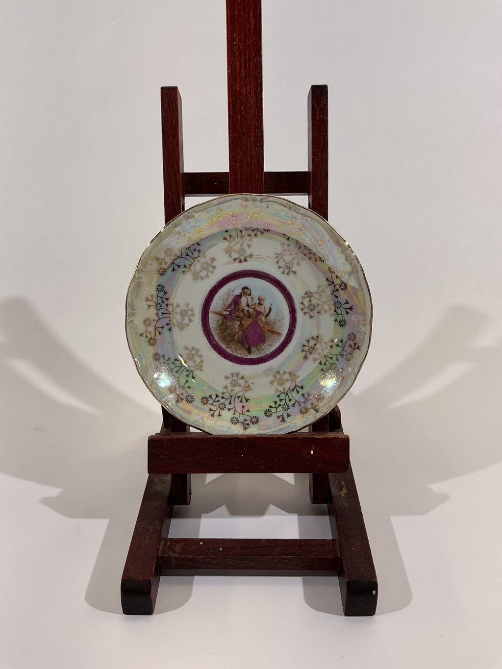 Saucer Small Multicolor Porcelain Iridescent Lustreware Finish Courting Couple