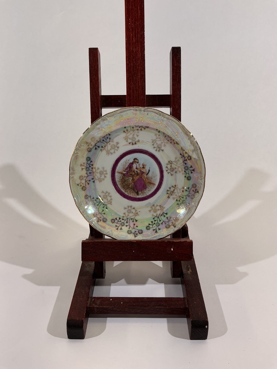 Saucer Small Multicolor Porcelain Iridescent Lustreware Finish Courting Couple
