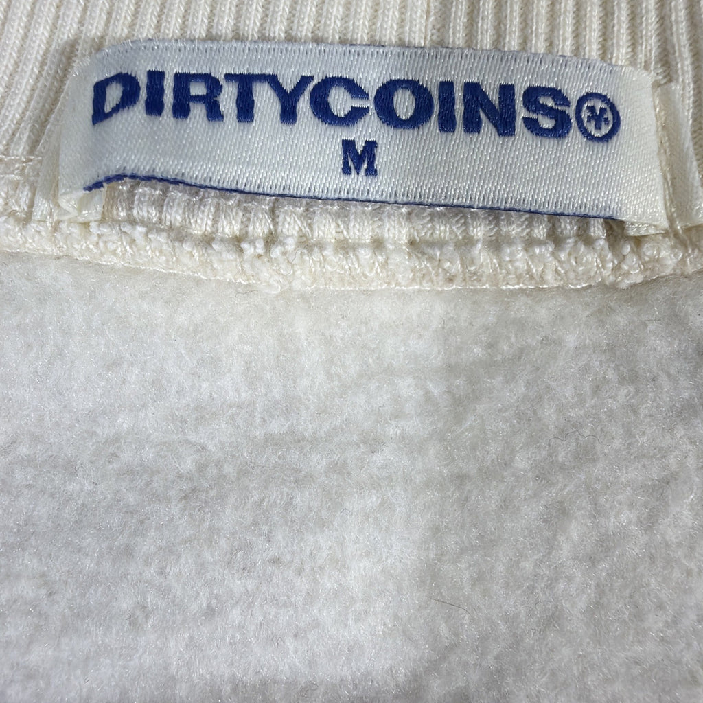 DirtyCoins brand cardigan featuring a distinctive all-over letter pattern