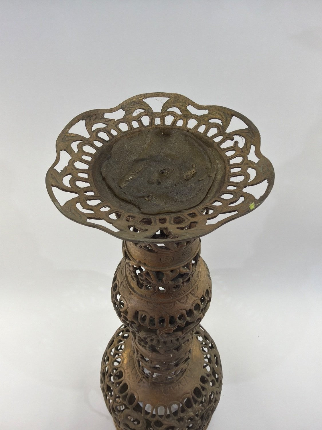 Vintage Middle Eastern Brass Incense Burner Censer Filigree Pierced Reticulated