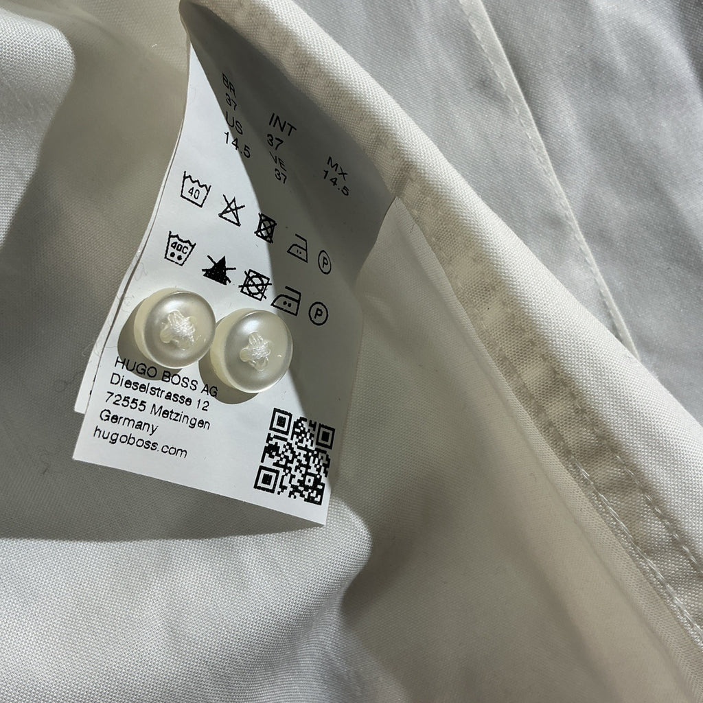 Hugo Boss Slim Fit White Cotton Dress Shirt 37 Spread Collar Easy Iron Designer
