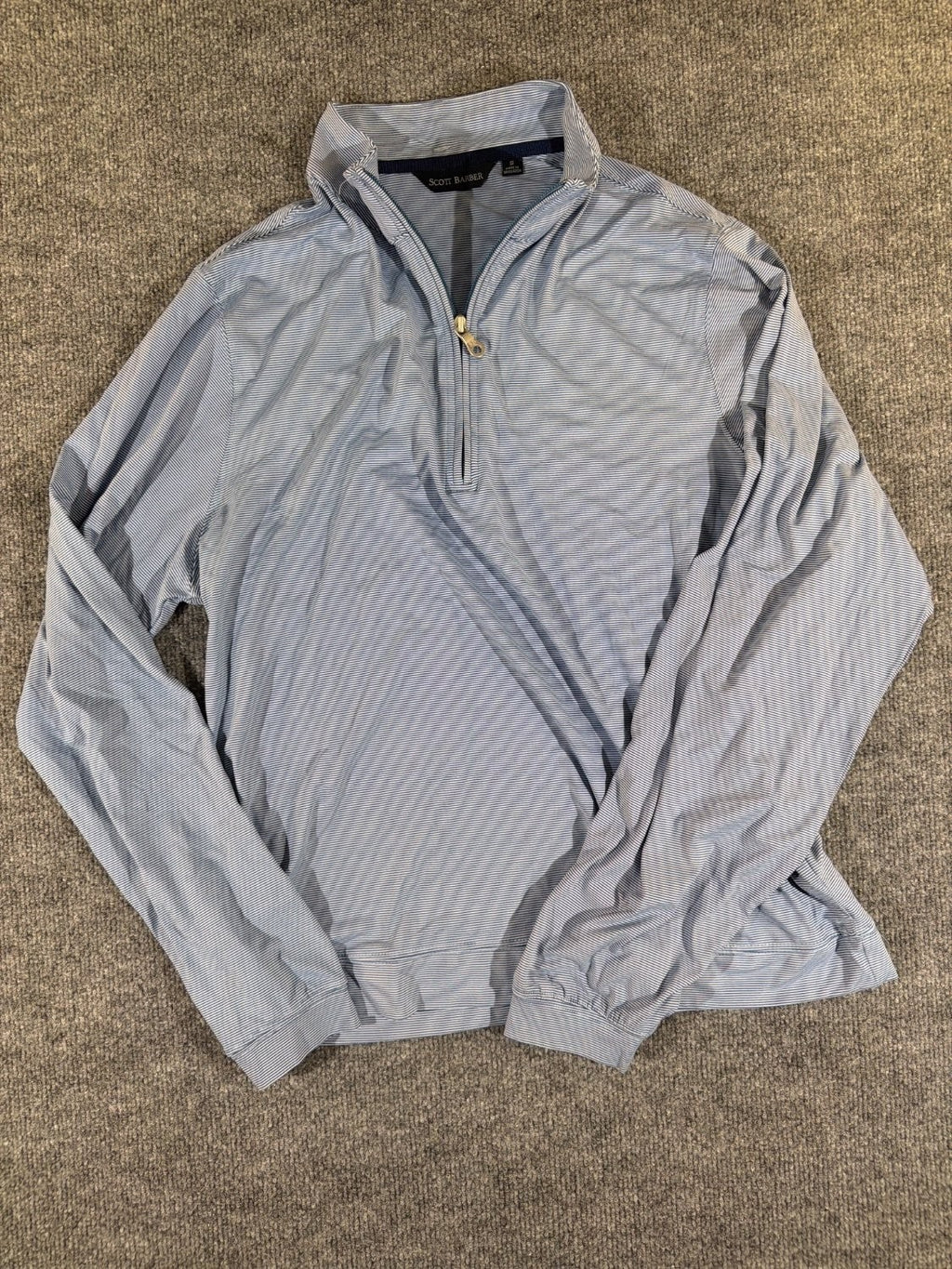 Scott Barber Men's Size S Quarter Zip Pullover Blue Striped Performance Golf Top