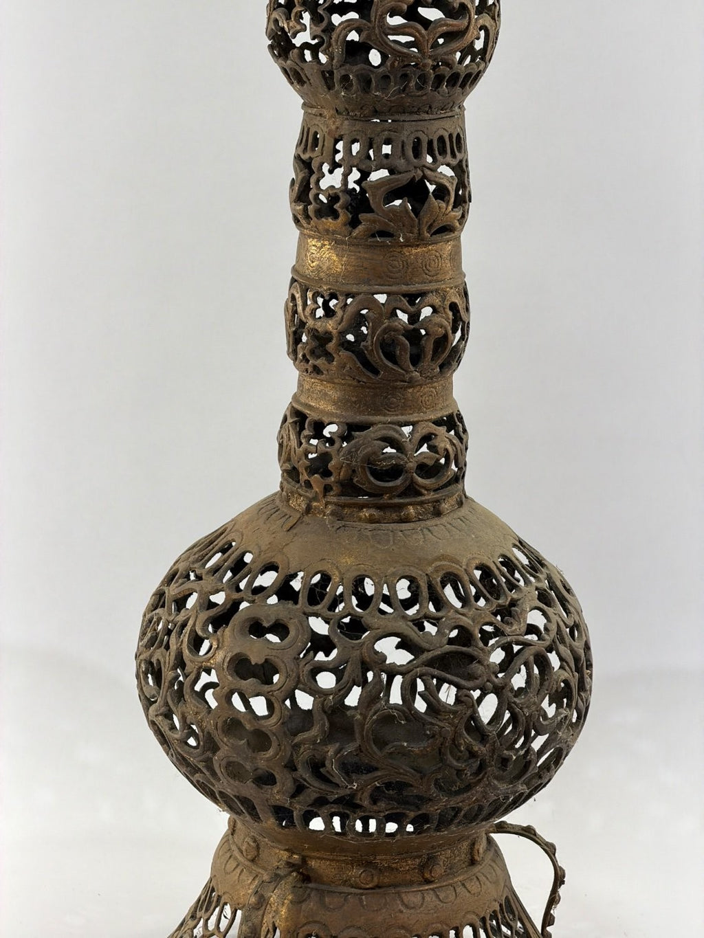 Vintage Middle Eastern Brass Incense Burner Censer Filigree Pierced Reticulated