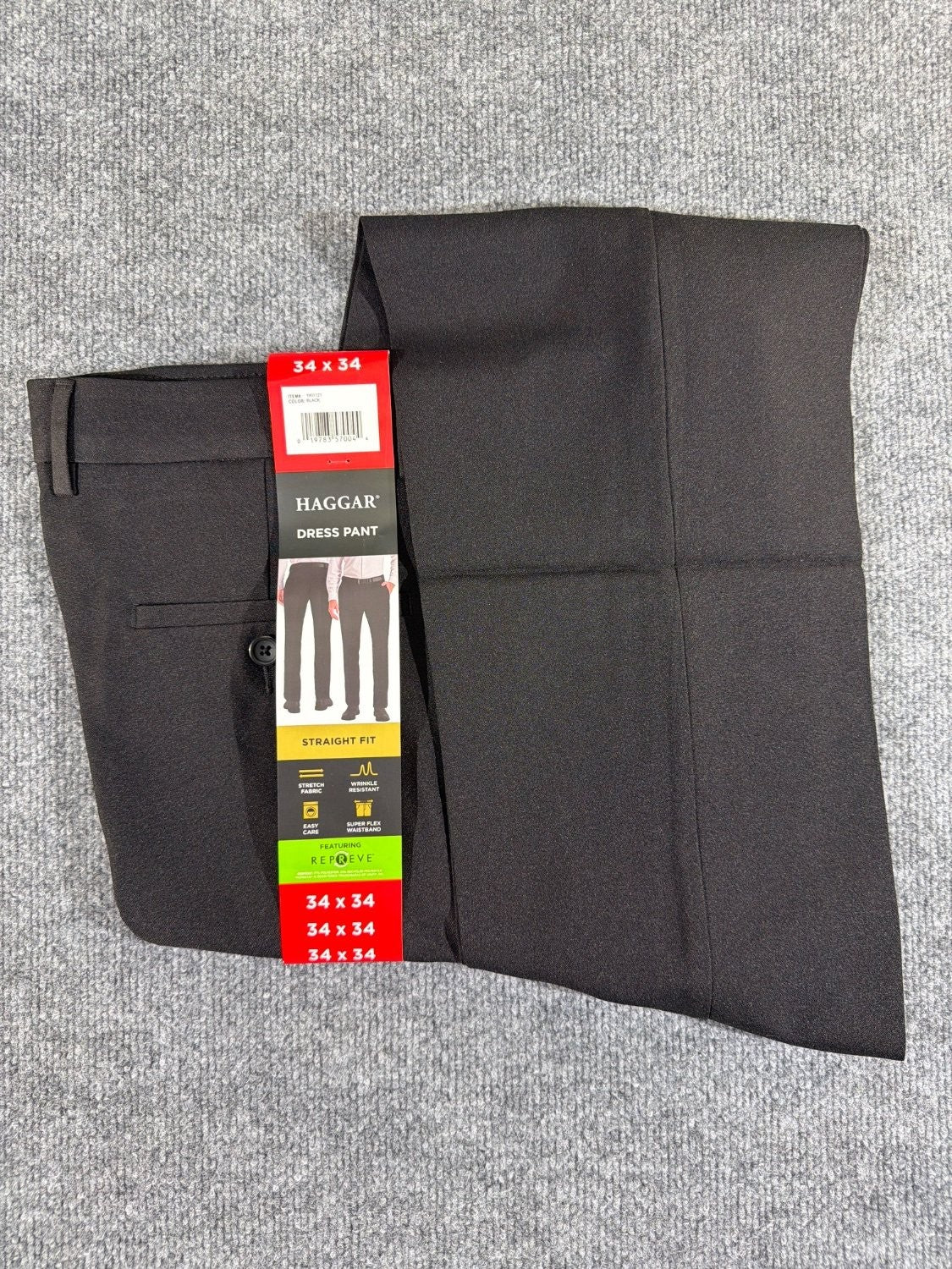 Haggar Men's Straight Fit Dress Pants 34x34 Black Super Flex Stretch HK00311 NWT