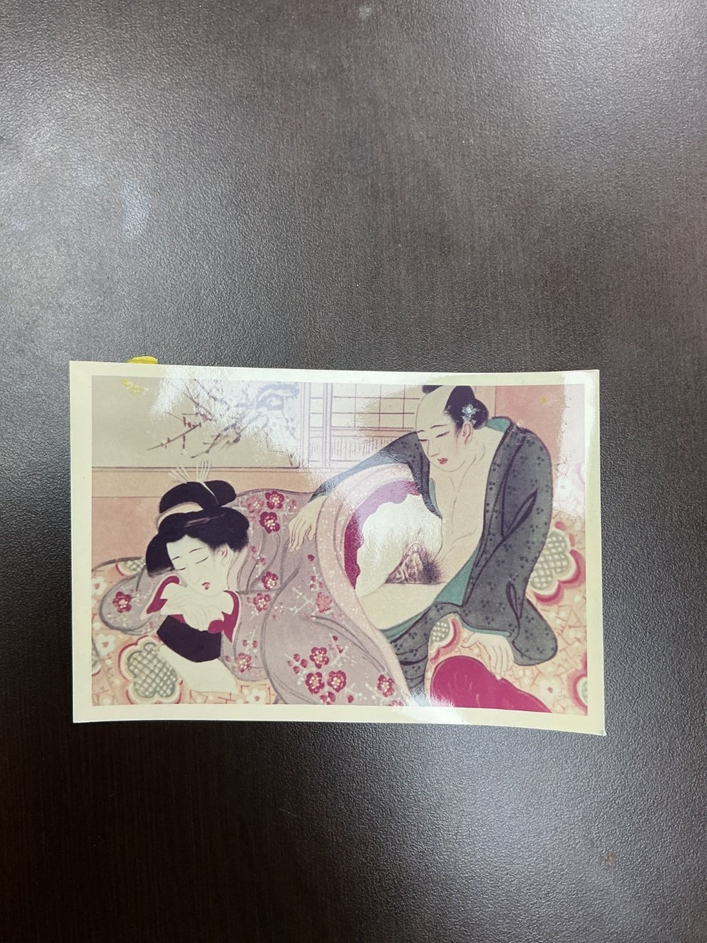 Japanese Shunga Ukiyo-e Style Art Print Small Multicolor Paper Modern Repro Used