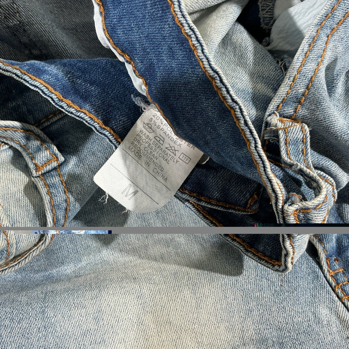 AL-WESAM Patchwork Jeans Mens Size M  Stretchy Light Wash Denim Fashion Designer