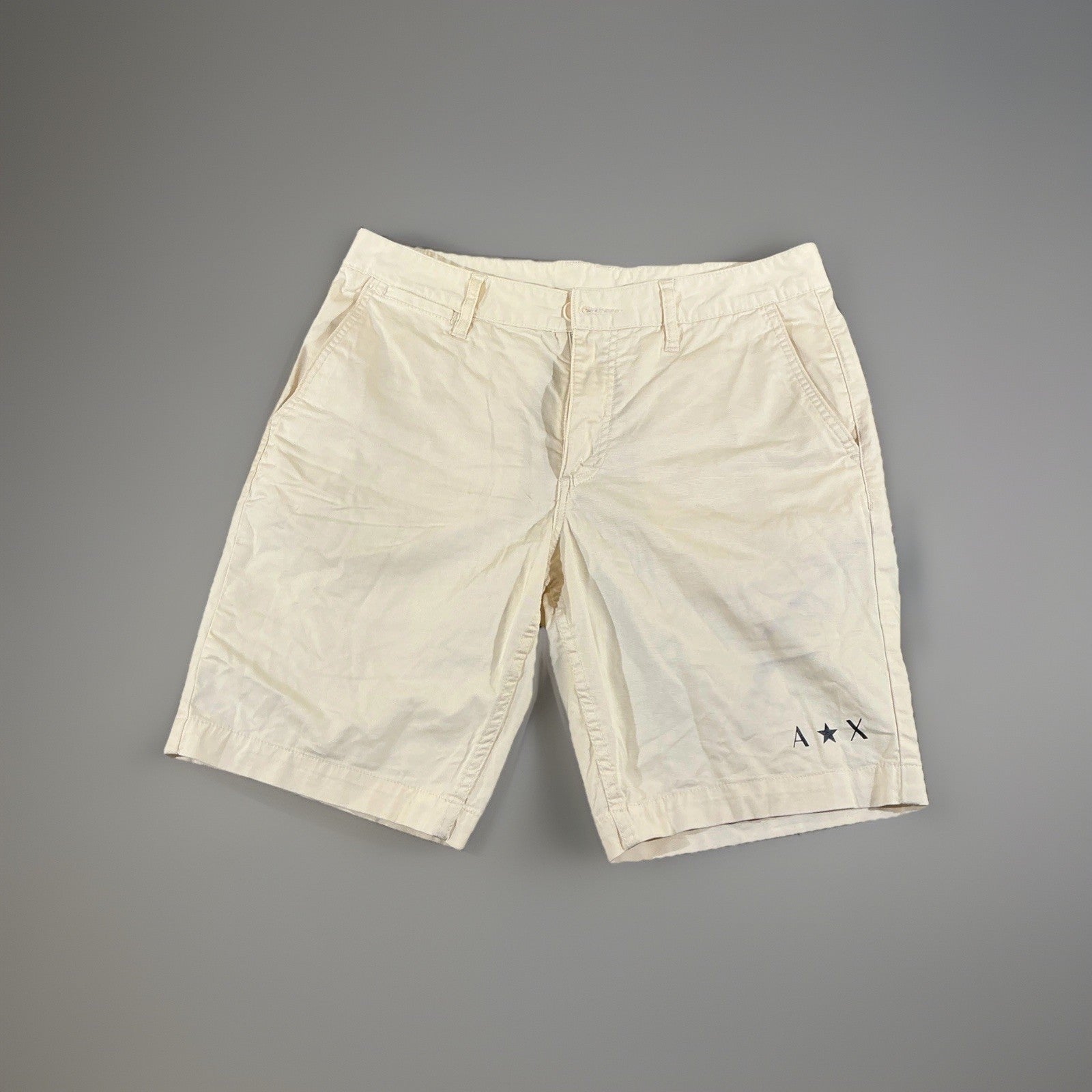Armani Exchange Mens Khaki Shorts Dress Casual Chino White Size 32 Flat Front