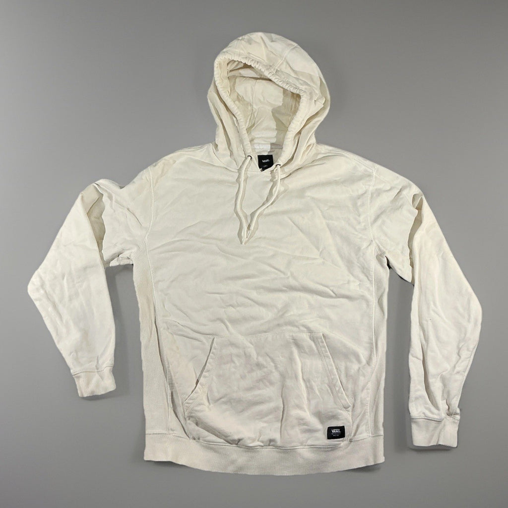 Vans Off The Wall  Thick White Hoodie Sweatshirt Cream White Pullover Snap Med