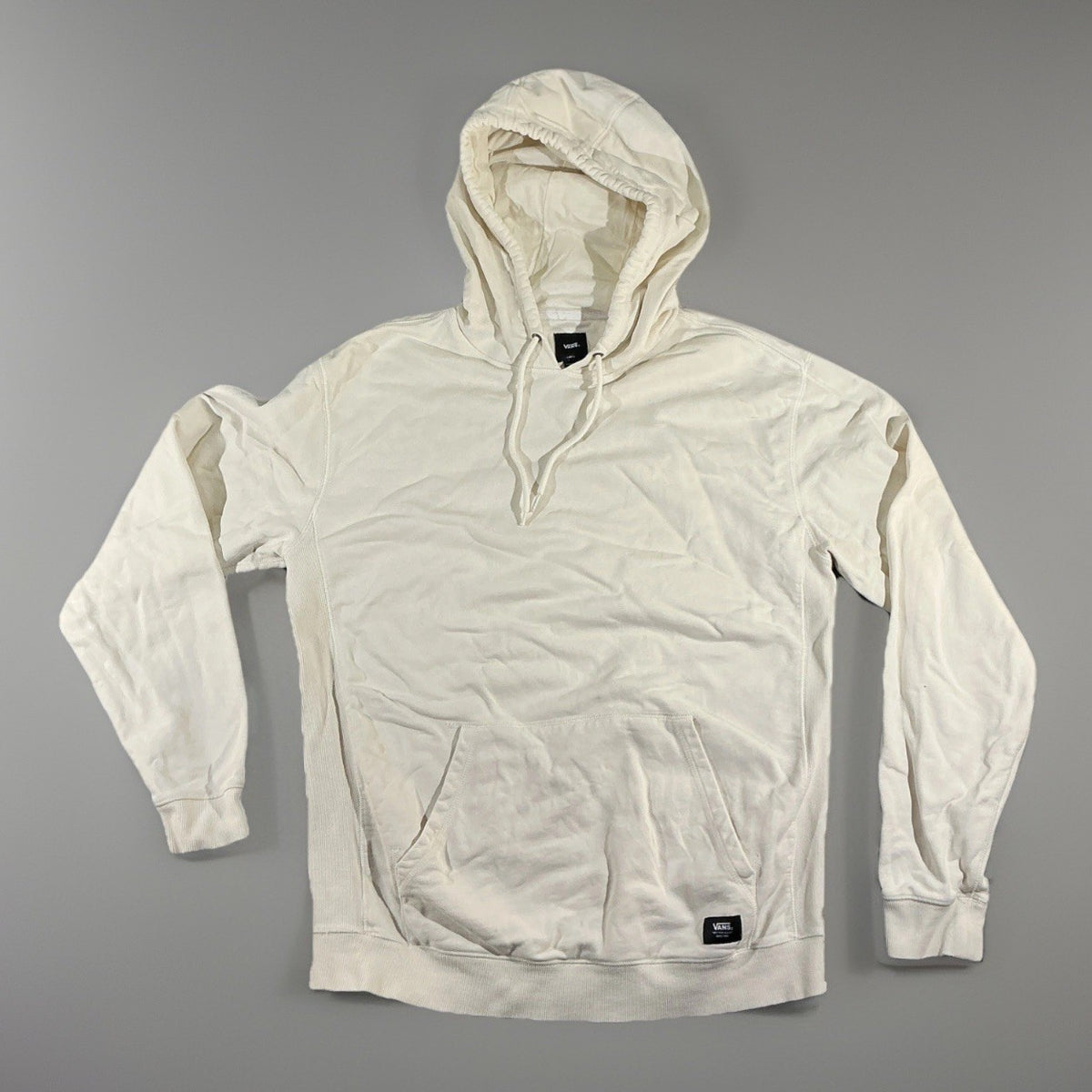 Vans Off The Wall  Thick White Hoodie Sweatshirt Cream White Pullover Snap Med