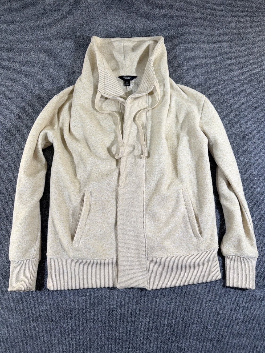 Simply Vera Vera Wang Women's XS Open Front Hooded Cardigan Metallic Gold Cream