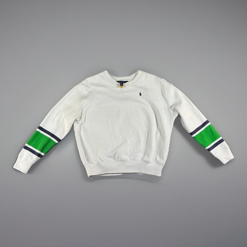 RARE Polo Ralph Lauren US Open White Crew Neck Sweatshirt Boys Green Navy LG 12