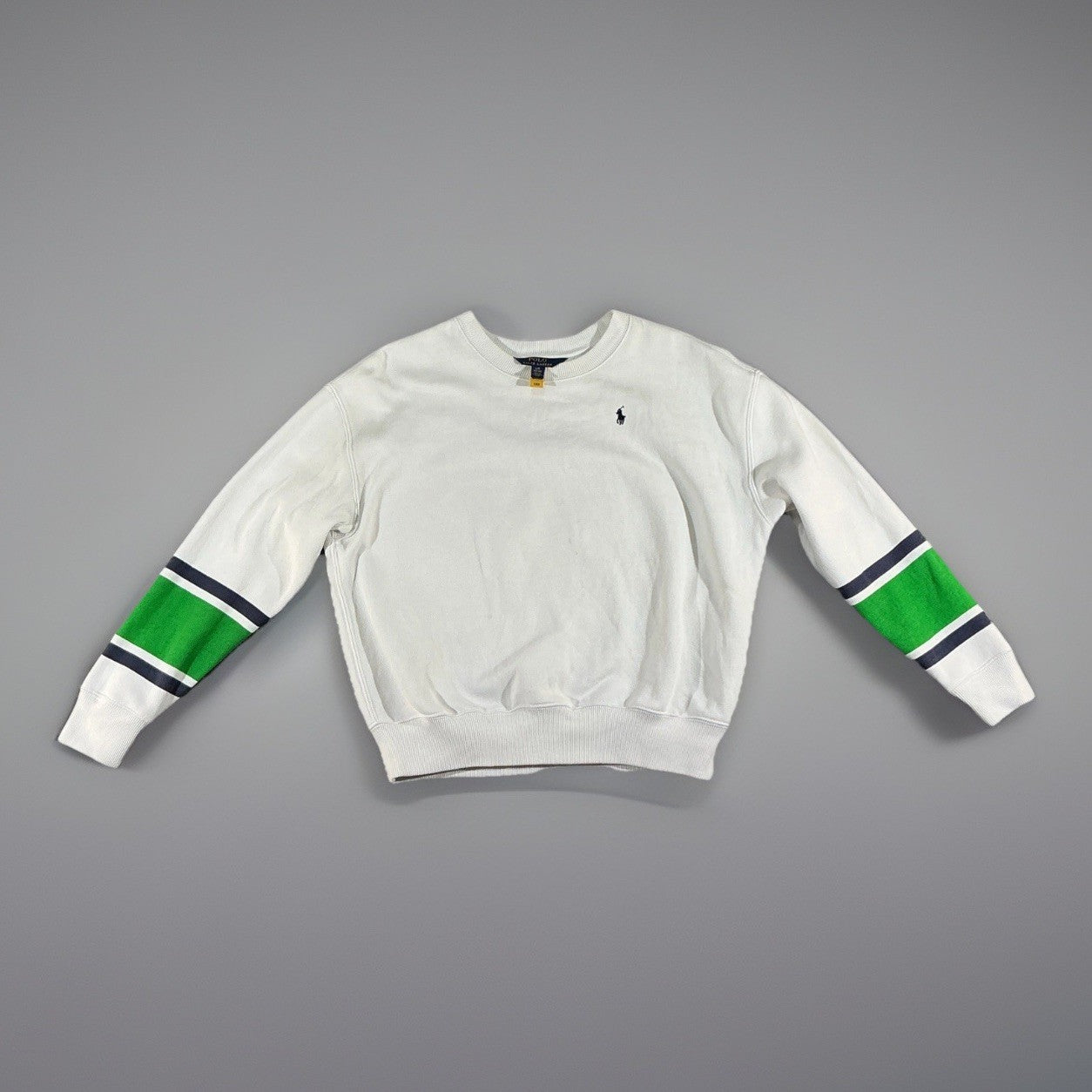 RARE Polo Ralph Lauren US Open White Crew Neck Sweatshirt Boys Green Navy LG 12