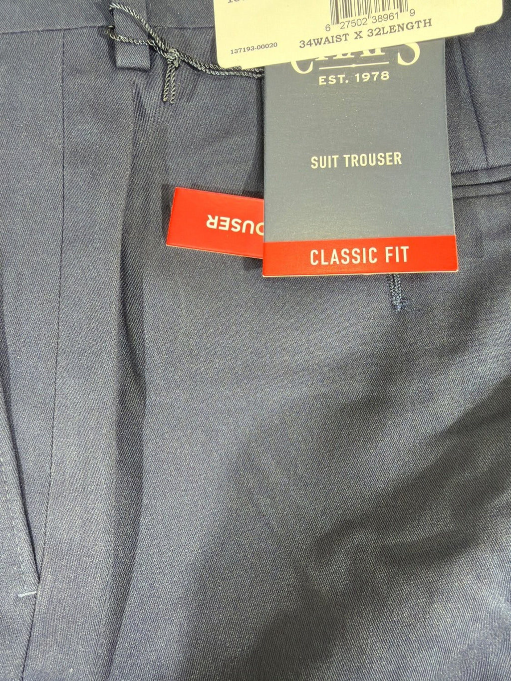 EU 34 Chaps Men's Classic Fit Suit Trousers 34x32 Navy Blue Flat Front Dress