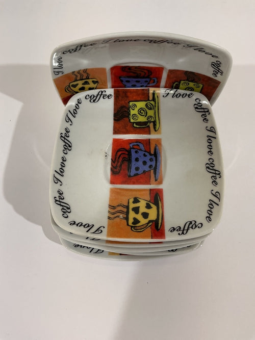 Alpine Cuisine Saucer Small Multicolor Porcelain Espresso Set OF Saucers
