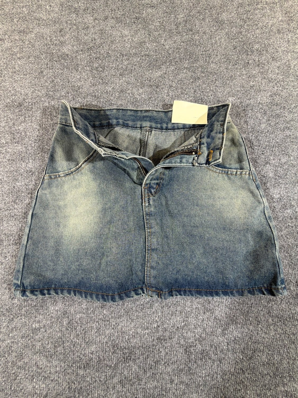 FANEGU GV TRON Women's Denim Mini Skirt Size M Blue Acid Wash Distressed NWT